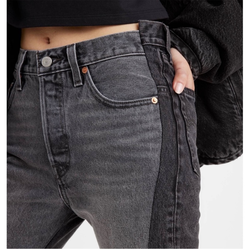 Levi’s High-Rise Straight Black & Gray Two-Toned Color block Jeans
